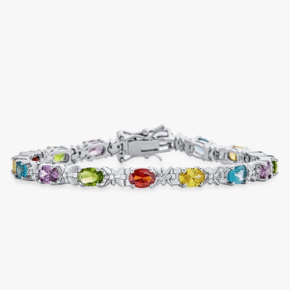 NEW 18K Gold Plated Multi-Color Gemstone Silver Bracelet